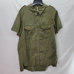 Free People Front Pockets Women's Button Down Shirt Army Green - Size Medium